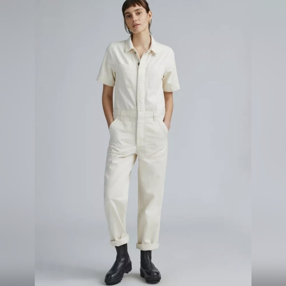 Everlane Cream Short-Sleeve Utility Jumpsuit
